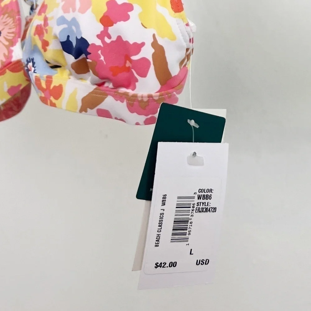 NWT Roxy Printed Beach Classics Fixed Triangle Bikini Top White Floral Escape